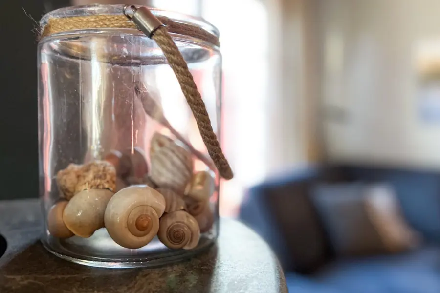 Glas mit Muscheln als Dekoration